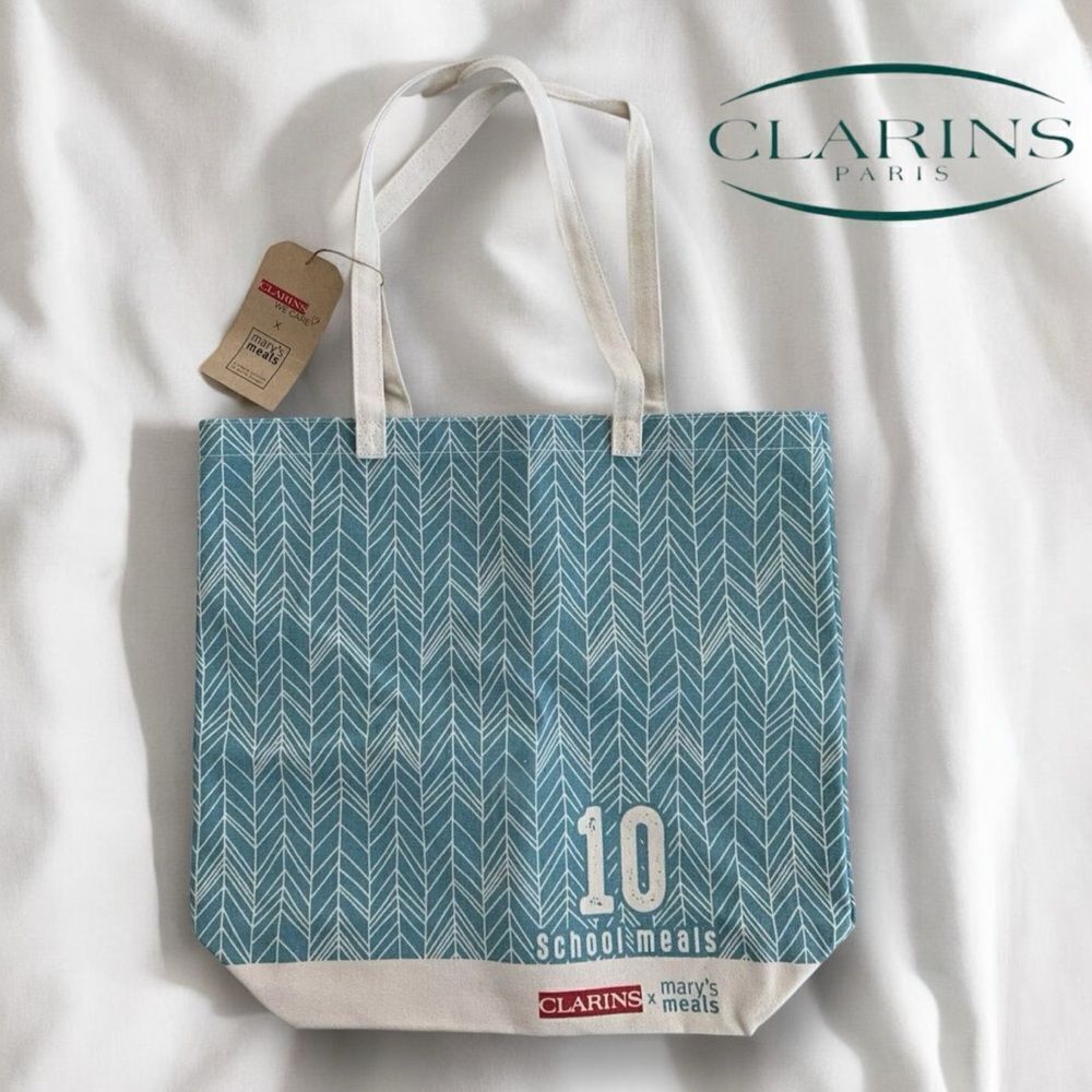 CLARINS Mary’s School Meals Canvas Tote in Teal/Ivory